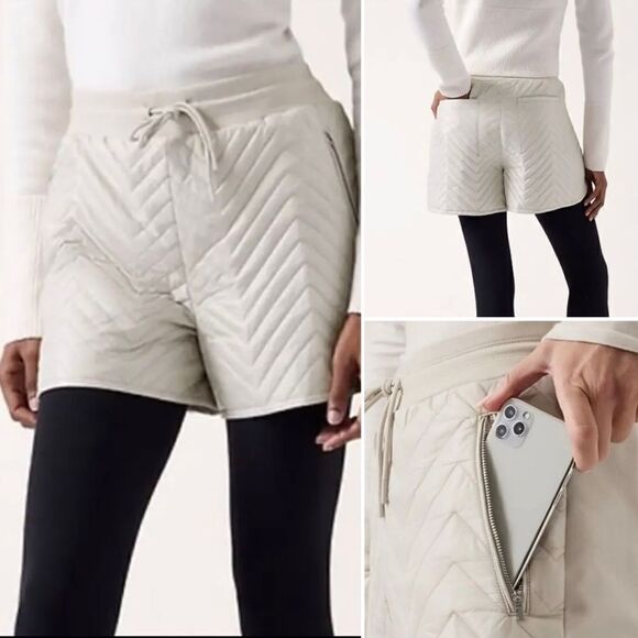 Athleta Pants - Athleta Apres Quilted Ski Shorts Abalone Grey Size 10 NWT $89 Drawstring Waist